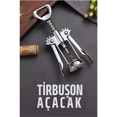 Tirbuşon Basınçlı Pratik Tirbuşon Şarap ve Şişe Açacağı Kolay Kullanım Çelik 721046 ürün görseli 1