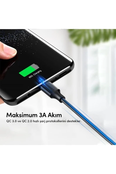 UGREEN USB-A USB-C Hızlı Şarj Kablosu 1.5M Siyah ürün görseli 1