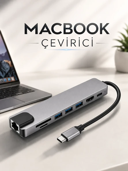 Çevirici Dönüştürücü Adaptör Macbook 3 In 1 Type-C To Hdmı USB 3.0 ürün görseli 1
