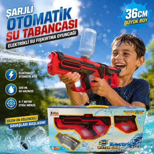 Şarjlı Otomatik Su Tabancası 36 CM Elektrikli Su Fışkırtma Oyuncağı 200 ML Su Hazneli ürün görseli 1