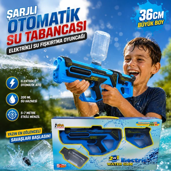 Şarjlı Otomatik Su Tabancası 36 CM Elektrikli Su Fışkırtma Oyuncağı 200 ML Su Hazneli ürün görseli 1