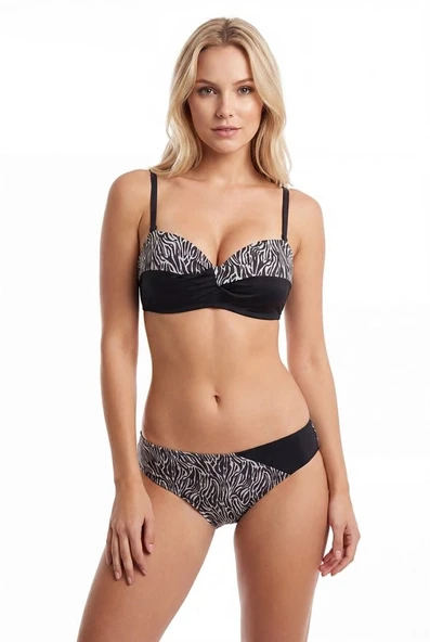 kapsulavm Siyah Zebra Desenli Straplez Desteksiz Bikini Takımı ürün görseli 1