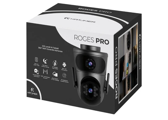 KATJMER Roges Pro Çift Lensli 360 WiFi Güvenlik Kamerası AI İnsan Takipli Gece Görüşlü PTZ IP Kamera ürün görseli 1