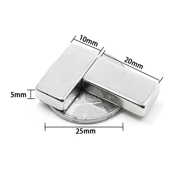 2 Adet 20x10x5 Mm Neodyum Magnet N35 Güçlü Mıknatıs Köşeli Ve Dayanıklı Nikel Kaplama ürün görseli 1