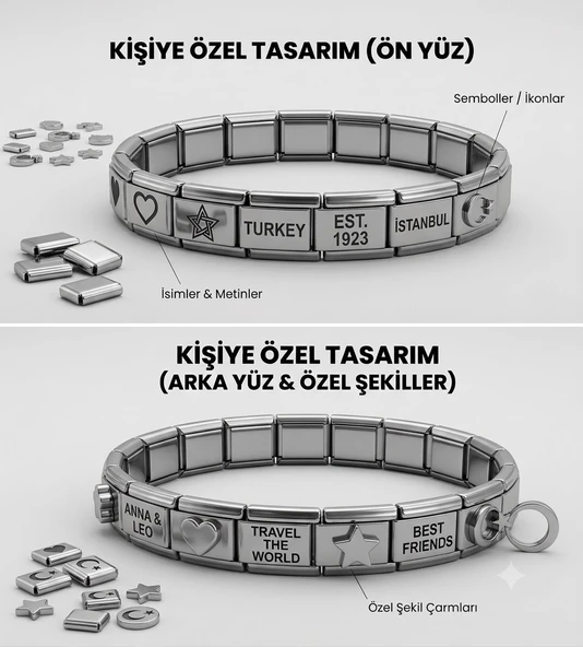 Kişiye Özel Lazer Baskılı İsimli Çelik Bileklik - Sevdiklerinize Hatıra Tasarımı ürün görseli 1