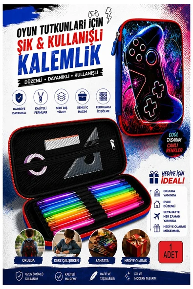 Oyun Konsolu Kabartmalı Bölmeli Kalemlik 1 Adet P-6011 Erkek Çocuk Okul Kalem Kutusu 3 Boyutlu Joystick Hediyelik ürün görseli 1