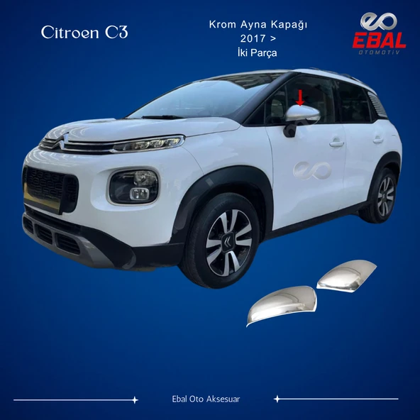 Citroen C3 Krom Ayna Kapağı 2 Parça 2017 > Paslanmaz Çelik ürün görseli 1