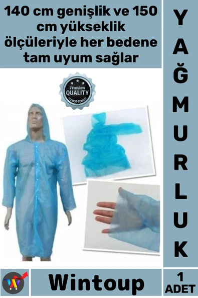 #Yağmurluk Su Geçirmez Şeffaf Kapüşonlu Acil Durum Koruyucu Standart Beden Tek Eko Pratik Yağmurluk ürün görseli 1