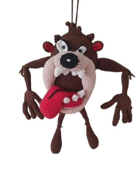 Tazmanya Canavarı Araba Dikiz Aynası Süsü Amigurumi Organik Anahtarlık Oyuncak ürün görseli 1