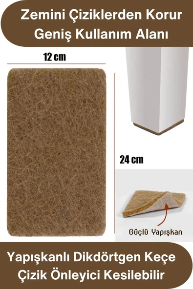 #Keçe Yapışkanlı Dikdörtgen Keçe 12x24 cm Kahve Mobilya Altı Zemin Koruyucu Çizik Önleyici Kesilebilir Masa Sandalye Dol ürün görseli 1