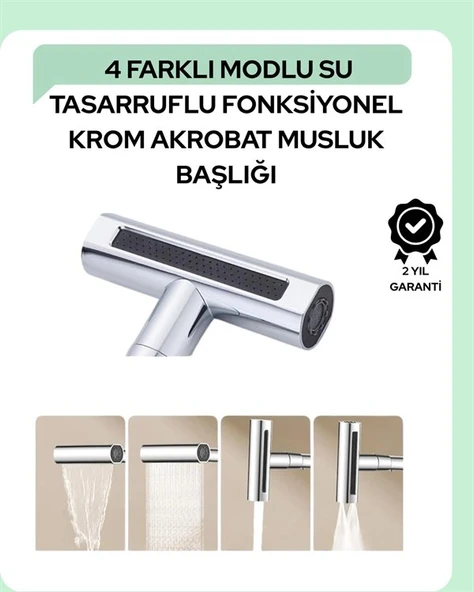 Çok Fonksiyonlu Musluk Başlığı | 4 Su Modu | Geniş Uyumlu Adaptör Seti | Mutfak Ve Banyo Uyumlu ürün görseli 1