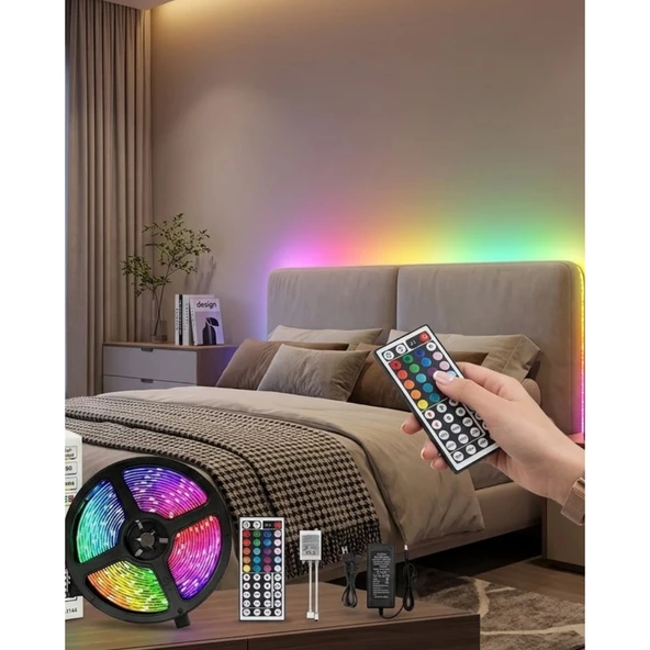 Kumandalı RGB Şerit Led 5 Metre Renk Değiştiren Dekoratif LED Işık ürün görseli 1