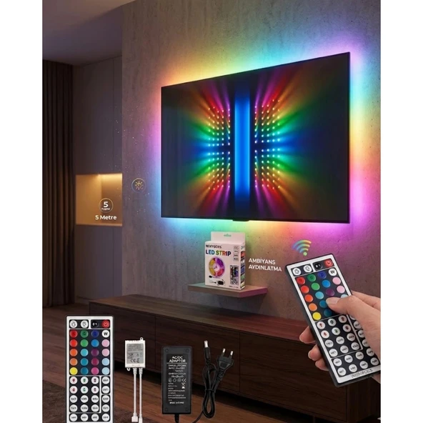 RGB LED Strip 5 Metre Kumandalı 5050 Şerit Led Dekorasyon Işığı ürün görseli 1