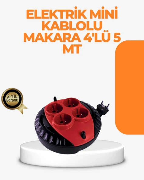 Kırmızı Renk 5 Metre 4’lü Kablolu Priz Makarası ürün görseli 1