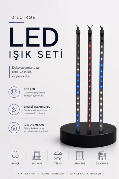 RGB LED Dış Ve İç Mekan Süsleme Işığı 10 Çubuklu Şerit ürün görseli 1