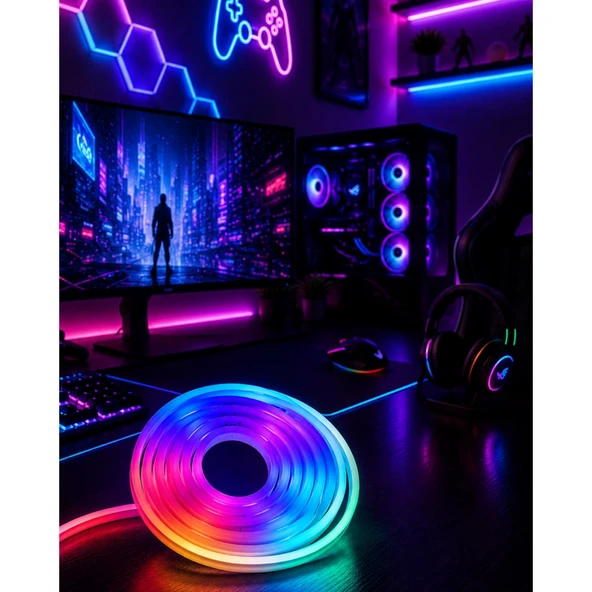 Kumandalı Su Geçirmez RGB Led Şerit Işık Müzik Senkronlu Neon Led ürün görseli 1