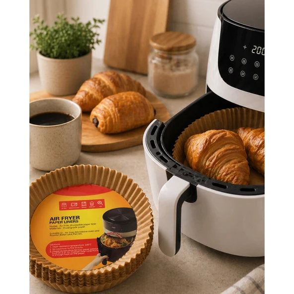 Yuvarlak Airfryer Kağıdı 100 Adet Yağ Tutmaz Hazne Koruyucu ürün görseli 1