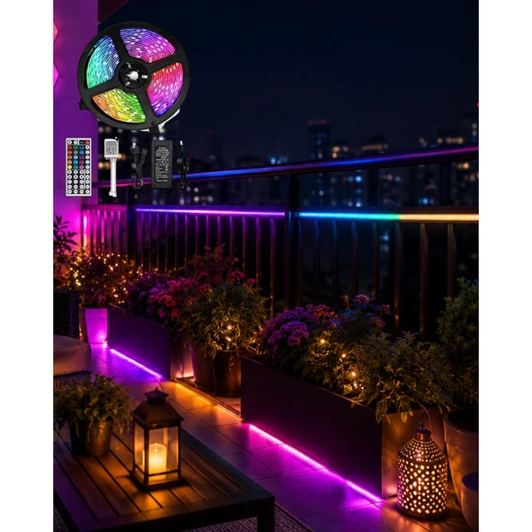 LED Strip RGB 5 Metre Çok Renkli Kumandalı Şerit Led Işık Seti ürün görseli 1