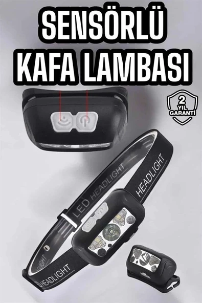 Kafa Lambası Kamp Lambası Sensörlü Şarjlı Ayarlanabilir - Resim 2
