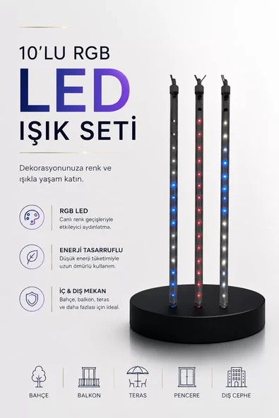 Dekoratif Ortam Aydınlatması RGB LED 10 lu Çubuk Seti ürün görseli 1