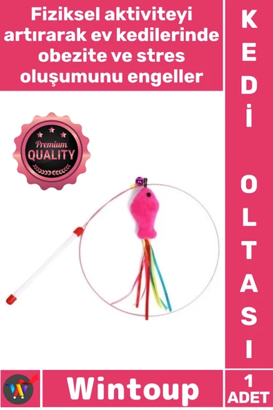 #KediOltası İnteraktif Eğlenceli Dayanıklı Avcılık İçgüdüsel Egzersiz Balıklı Kedi Oyun Oltası 90 Cm ürün görseli 1
