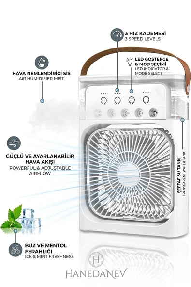 Buzlu Su Tanklı Buharlı Serinletici Fan Taşınabilir Mini Fan LED Işıklı Hava Soğutucu Vantilatör ürün görseli 1