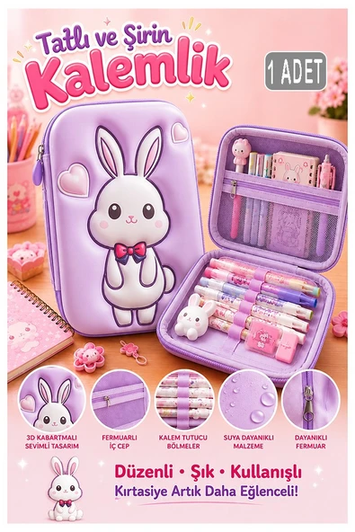 Pembe Kabartmalı Bölmeli Kalemlik 1 Adet P-5984 Kız Çocuk Okul Kalem Kutusu 3 Boyutlu Fermuarlı Hediyelik ürün görseli 1