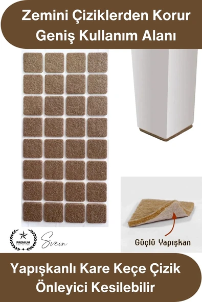 #Keçe 30x30 mm Yapışkanlı Kare Keçe Mobilya Altı Zemin Koruyucu Kahverengi Çizilme Önleyici Gürültü Azaltıcı Masa Sandal ürün görseli 1