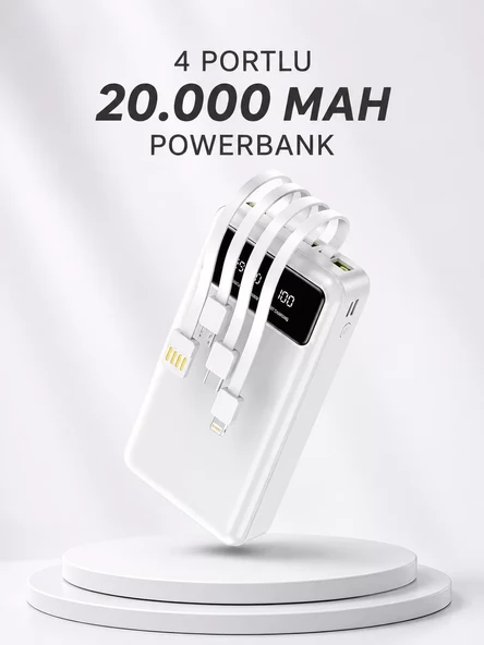 Powerbank Şarj Cihazı 4 Çıkışlı 20.000 MAH Powerbank Kompakt Yüksek Kapasiteli Hızlı Şarj ürün görseli 1