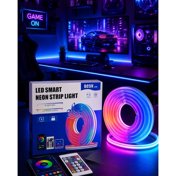 RGB Neon Led Şerit Işık Kumandalı USB Girişli Su Geçirmez Şerit Led ürün görseli 1