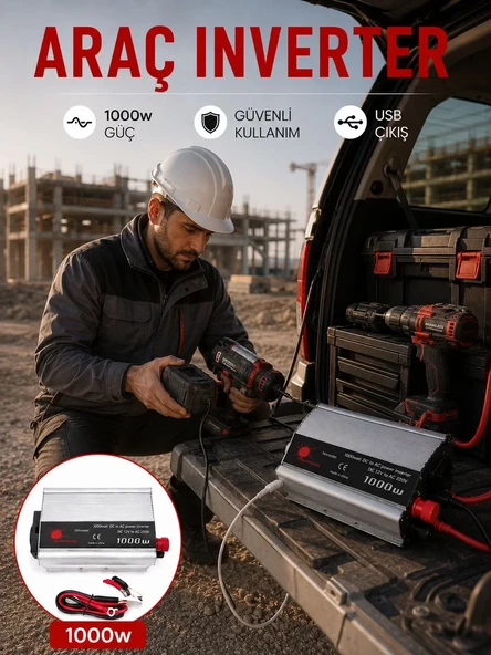 Araç Aküsünden Güvenli Elektrik Sağlayan 1000 Watt İnverter ürün görseli 1