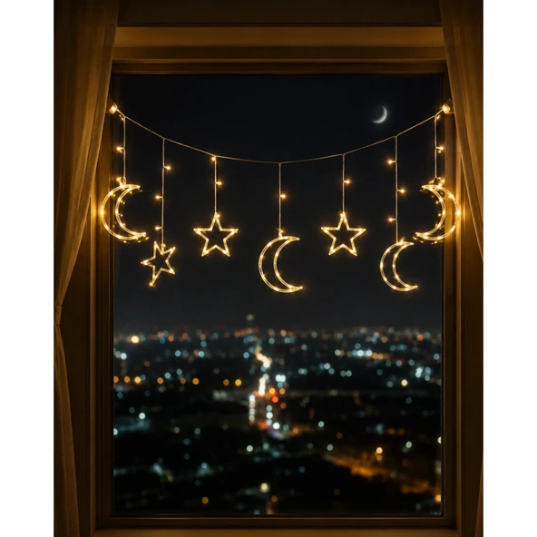 LED Işıklı Ay Yıldız Ramazan Dekoru İç Mekan Süsleme Aydınlatması ürün görseli 1