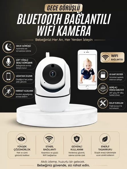 Bebek Takip Kamerası  Gece Görüşlü WiFi Güvenlik Kamerası ürün görseli 1