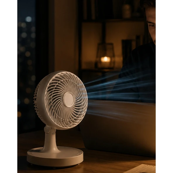 Masaüstü Mini Fan Sessiz Çalışan 2 Hızlı Otomatik Salınımlı Fan ürün görseli 1