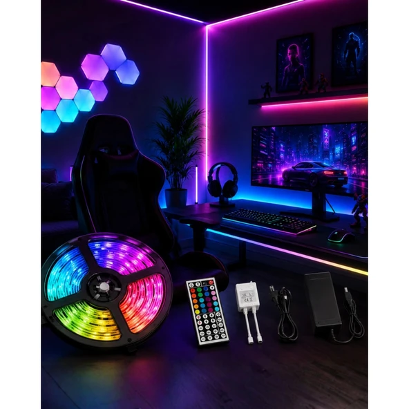 5 Metre RGB LED Şerit Kumandalı 5050 Renk Değiştiren LED Strip ürün görseli 1
