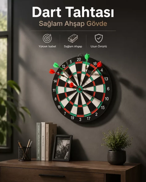 Duvara Monte Sağlam Ahşap Gövdeli Dart Tahtası Ev ve Oyun Alanları İçin 17 İnç ürün görseli 1