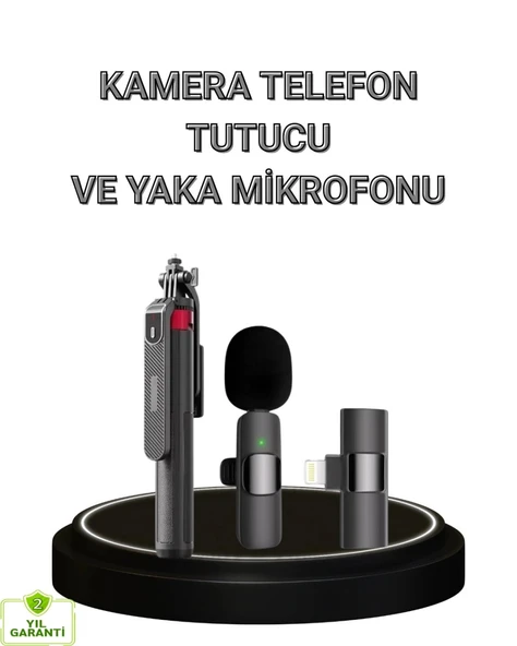 Vlog Ve Canlı Yayın İçin Çift Yaka Mikrofonu Ve Tripodlu Selfie Çubuğu Seti ürün görseli 1