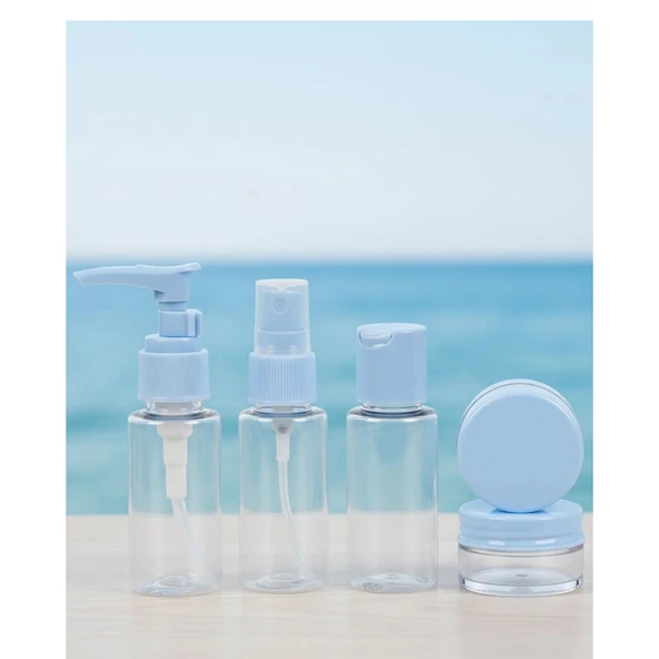5’li Seyahat Dolum Şişe Seti 30 ml Şeffaf Taşıma Çantalı ürün görseli 1