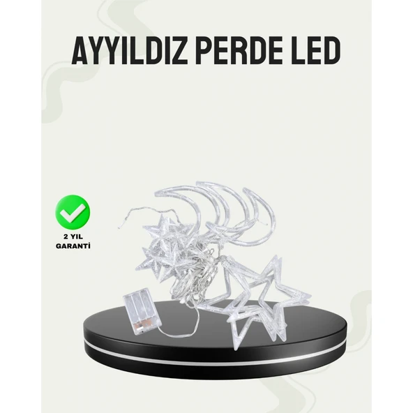 Prizli Yıldız Ay Perde LED Işık Ev ve Organizasyon Dekoru ürün görseli 1