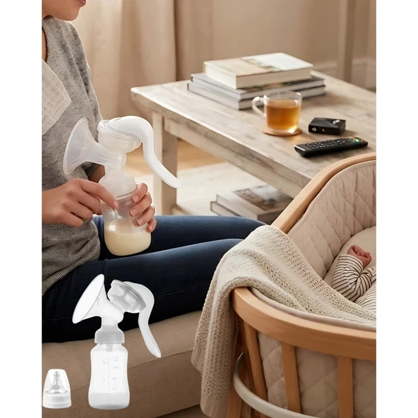 Taşınabilir Manuel Göğüs Pompası Ayarlanabilir Vakumlu 180 ML Şişeli ürün görseli 1