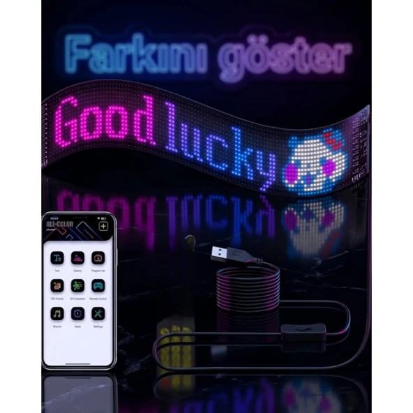 16x96 RGB LED Matrix Panel 60 cm Esnek Yapı Uygulama Kontrollü Kayan Yazı Ekranı ürün görseli 1