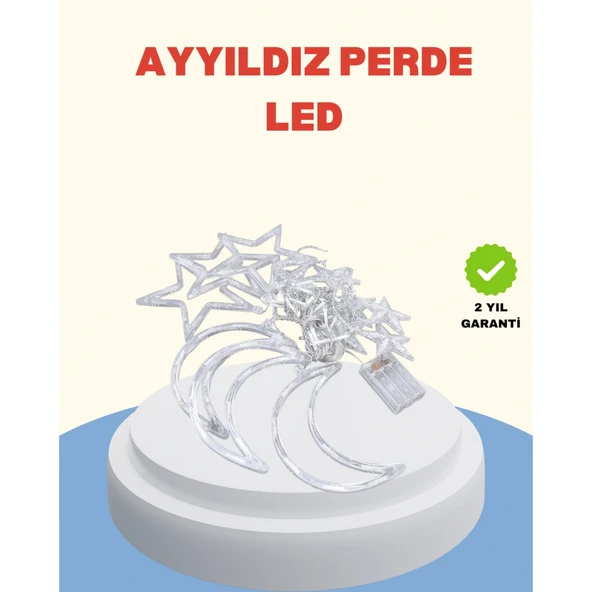 Yıldız Ay Tasarımlı Prizli Perde LED Işık İç Mekan Dekoru ürün görseli 1