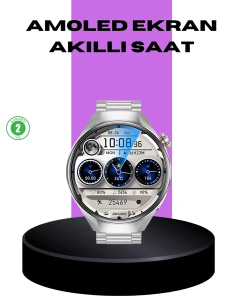 Akıllı Saat Metal Kordonlu Tam Ekran Amoled – Arama Ve Sağlık Takip Özellikli ürün görseli 1