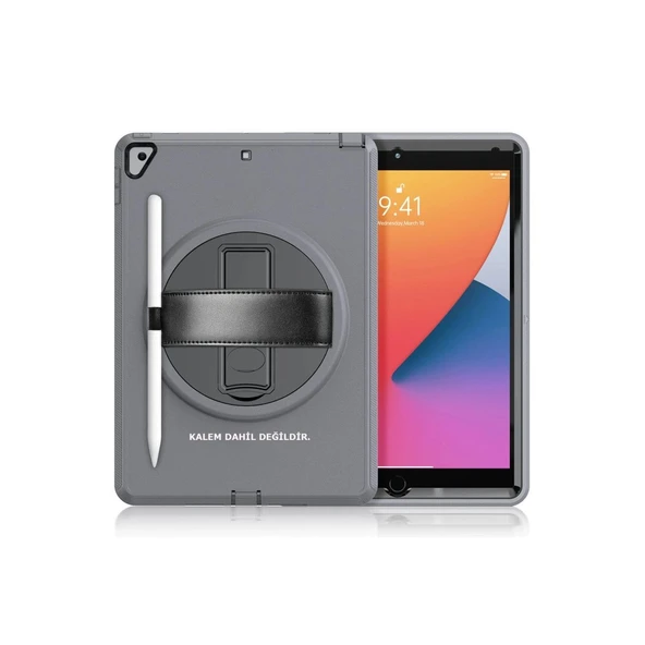 Apple İpad 10.2 (7.nesil) Kılıf Hand Strap Tablet Kılıfı - Gri ürün görseli 1