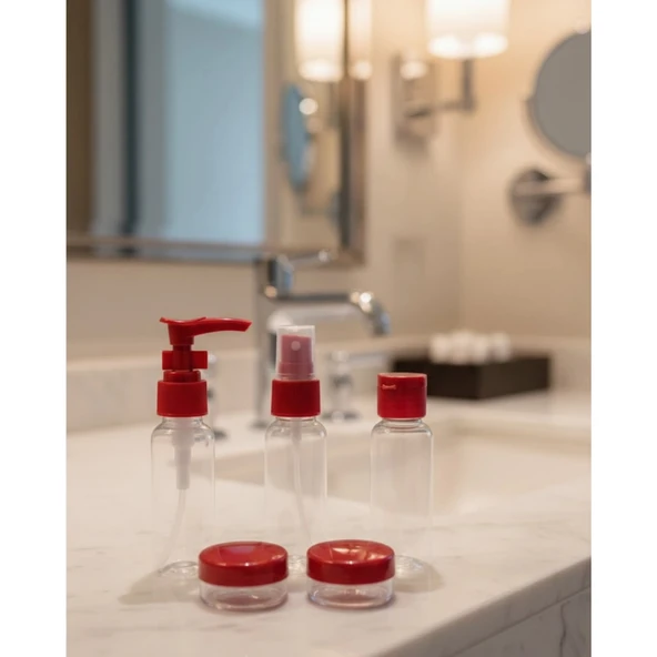 5’li Seyahat Boy Kozmetik Şişe Seti 30 ml Çantalı Organizer ürün görseli 1