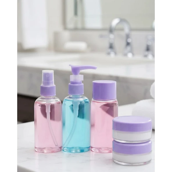 Taşınabilir 5’li Seyahat Banyo Seti Şeffaf Kozmetik Kapları ürün görseli 1