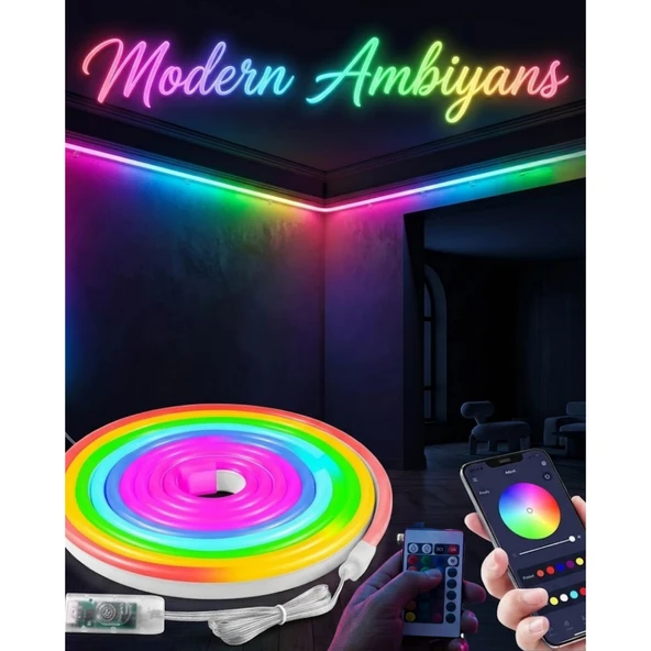 Dekoratif RGB LED Şerit Neon Işık 3 Metre Su Geçirmez Uzaktan Kumandalı Ortam Aydınlatması ürün görseli 1