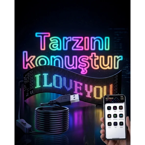 16x96 LED Yazı Paneli 60 cm Esnek RGB Işıklı Programlanabilir Ekran ürün görseli 1