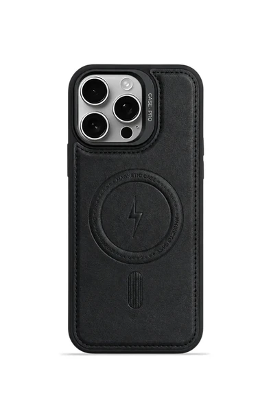 iPhone 14 Pro GripStand MagSafe Deri Kılıf Siyah ürün görseli 1