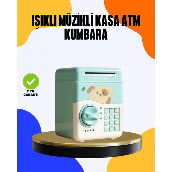 Çocuklar İçin Su Yeşili ATM Kasa Tasarımlı Şifreli Kumbara ürün görseli 1